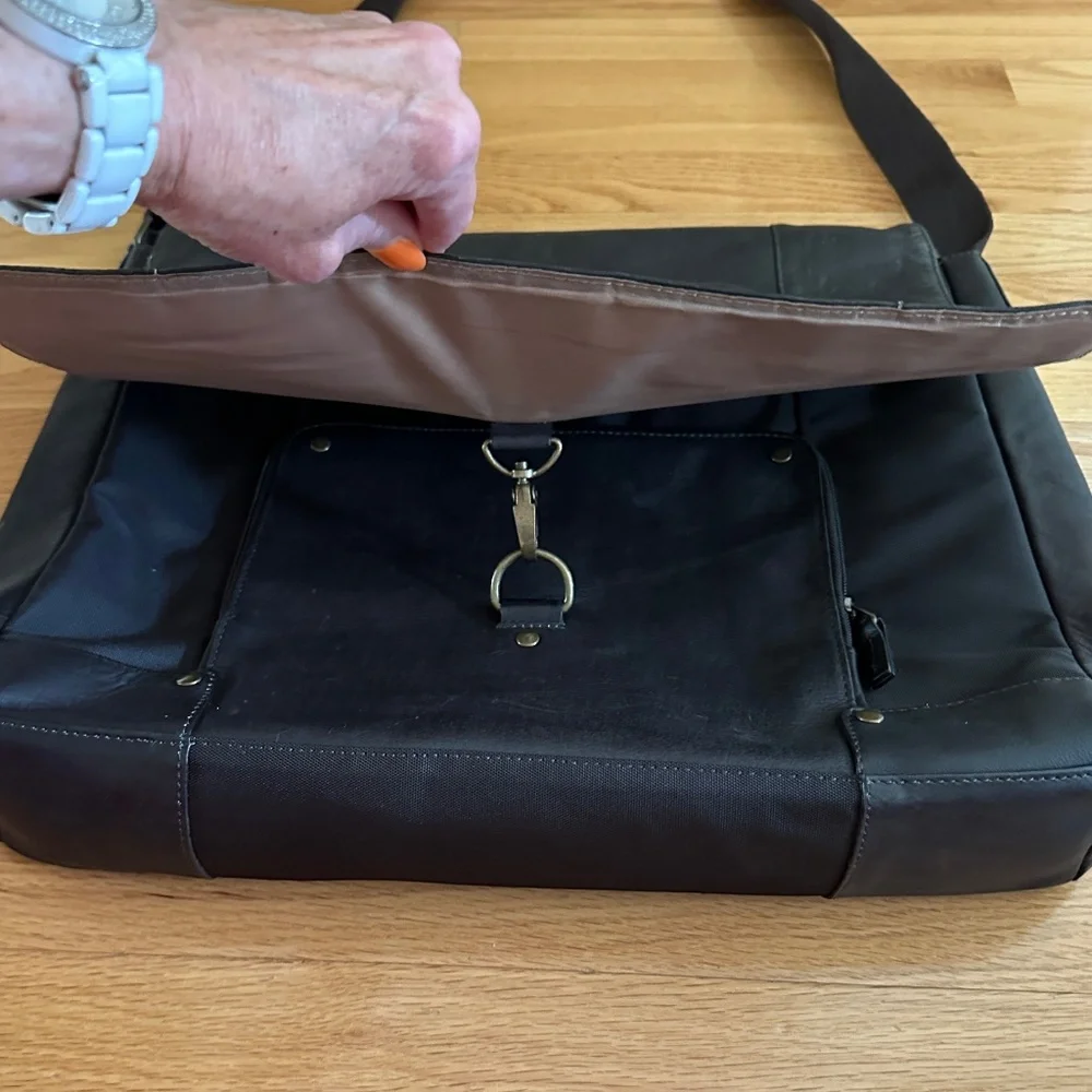 Solo Brown Leather Nylon Messenger Bag